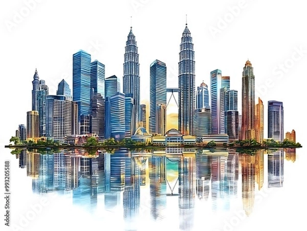 Obraz Illustration of Kuala Lumpur Skyline Reflected in Water