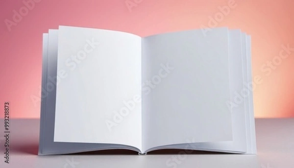 Fototapeta Book lies on a white table, mockup, color background behind. AI generated. ai