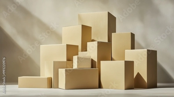 Fototapeta The Stacked Cardboard Boxes