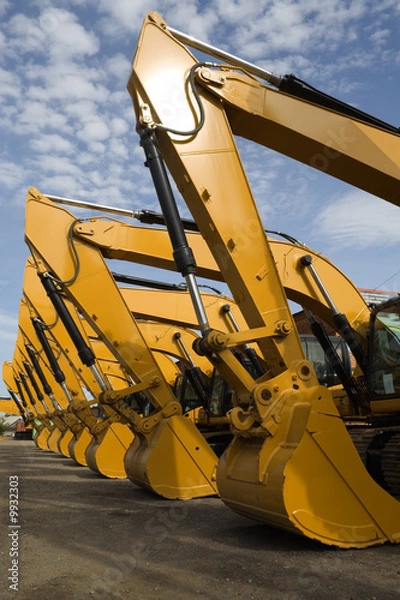 Obraz row of excavators