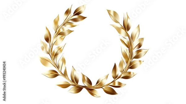 Fototapeta Creative detailed golden laurel wreath transparent PNG in a circular shape with a metallic finish. Perfect for awards, certificates, or celebratory designs with easy use on backgrounds. Generative AI.