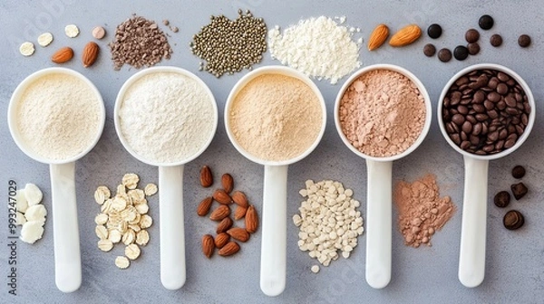 Fototapeta Protein-rich powders and drinks are dietary supplements that support fitness goals.