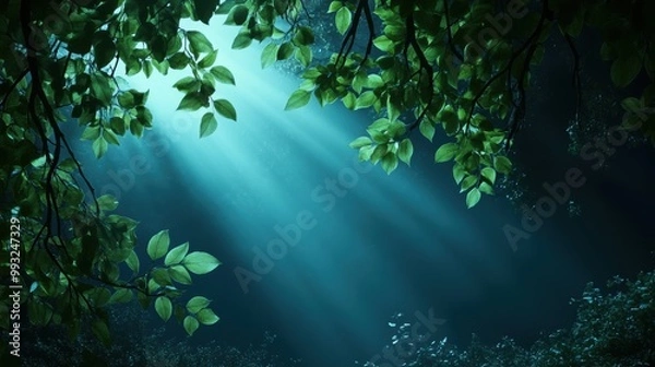 Fototapeta A gentle breeze rustles the leaves of a forest, creating a symphony of whispers that seem to echo the secrets of the night.