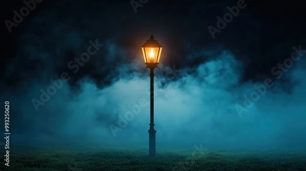 Fototapeta A lone lamppost, its gaslight casting a dim and ethereal glow, illuminates a scene of mystery and intrigue, leaving the viewer with a sense of wonder and anticipation.