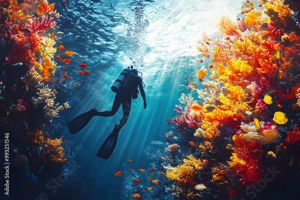 Fototapeta Diver Exploring the Vibrant and Diverse Underwater Coral Reef Ecosystem