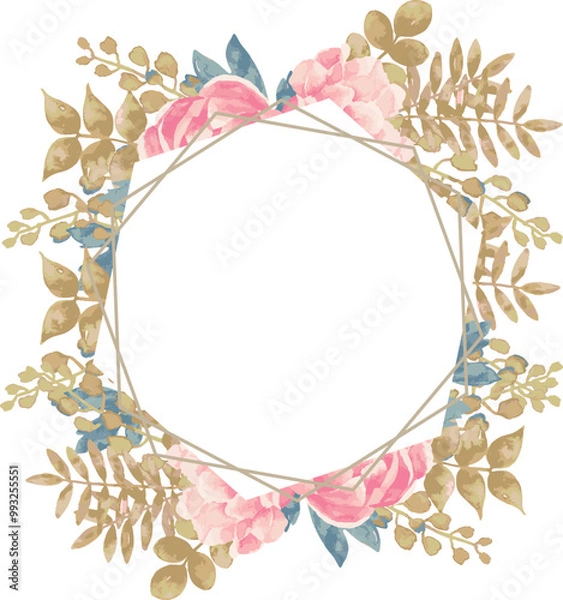 Obraz Watercolor floral frame background with red and purple roses