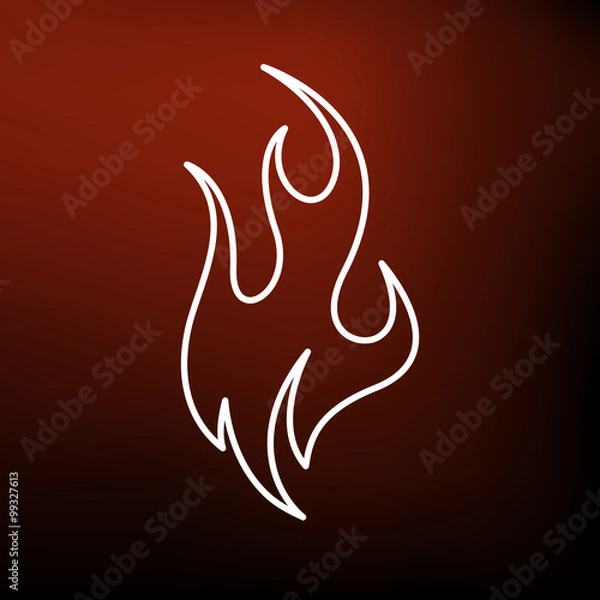 Fototapeta Fire icon. Flame sign. Flammable symbol. Thin line icon on red background. Vector illustration.
