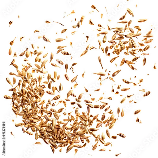 Obraz Floating cumin seeds in air on isolated transparent background