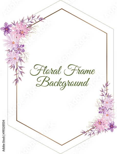 Obraz Watercolor floral frame background with golden frame
