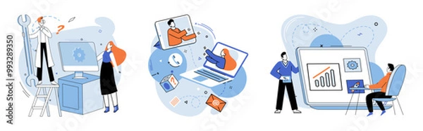 Fototapeta Teamwork vector illustration. Planning is crucial for effective teamwork and successful project execution Teamwork is foundation strong and successful business Innovative ideas drive successful