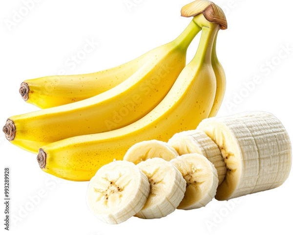 Obraz Fresh Bananas and Banana Slices Isolated on transparent background