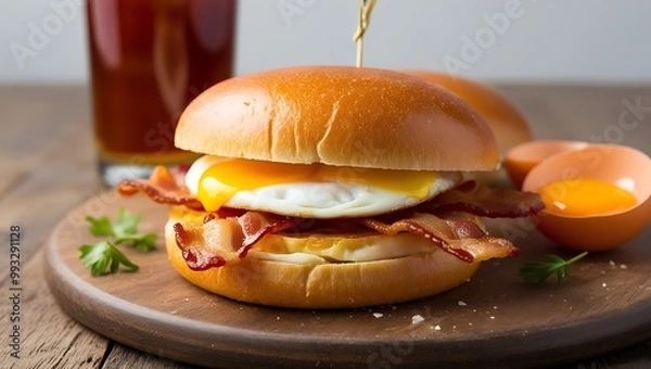 Fototapeta Sandwich with sausage and cheese. Generative Ai.