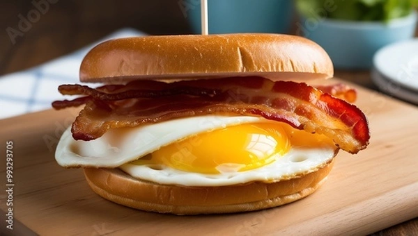 Fototapeta Sandwich with sausage and cheese. Generative Ai.
