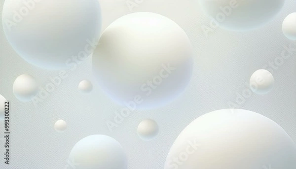 Fototapeta White spheres of balls on a gray background. Snowy white balls. Flowing white soft spheres. Abstract background with dynamic 3d spheres. Trendy cover or banner design template. Abstract gray bokeh 