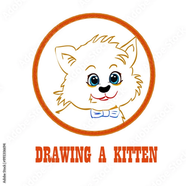Fototapeta Drawing a kitten. Icon with a hand drawn sketch.. Vector illustration for t -shirt print design.