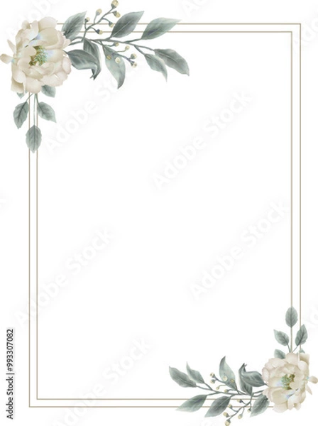 Obraz Watercolor floral frame background with golden frame
