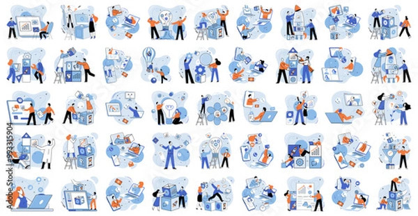 Fototapeta Teamwork vector illustration. Innovative ideas drive successful marketing strategies and business growth The projects success depends on effective teamwork and collaboration Continuous improvement