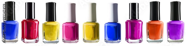 Fototapeta Colorful nail polish set Isolated on white and transparent background