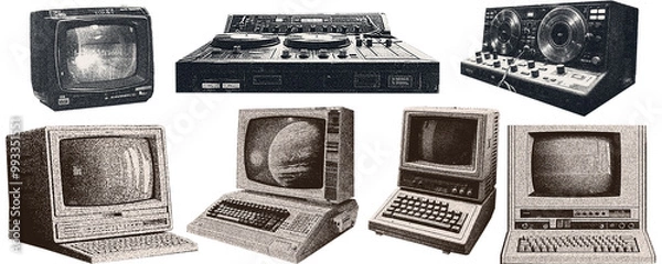 Fototapeta 
Photocopy  Magazine, newspaper clipping, Vintage elements.   illustration of grunge dadaism texture icons for psychedelic.  Computer, technology, equipment.