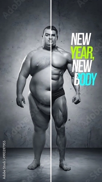 Obraz Dramatic before and after body transformation for New Year fitness goals

