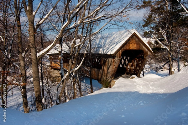 Obraz Snow covered Henniker Bridge in New England. The bridge is located near New England College in New Hampshire.