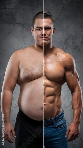 Obraz Dramatic before and after body transformation for New Year fitness goals

