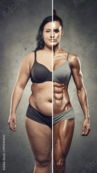Obraz Before and after weight transformation fitness woman body change comparison