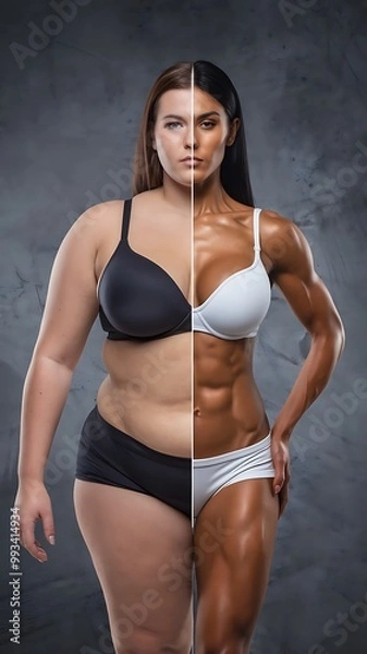 Obraz Before and after weight transformation fitness woman body change comparison