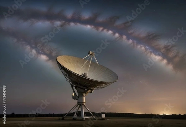 Fototapeta A large satellite dish in space, with the Earth and stars visible in the background