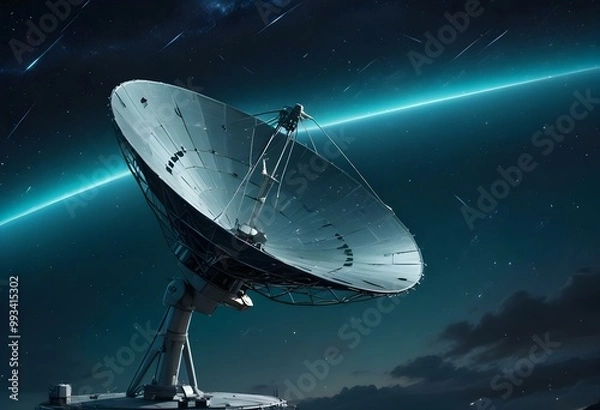 Fototapeta A large satellite dish in space, with the Earth and stars visible in the background