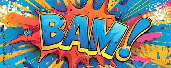 Fototapeta Colorful pop art background with "BAM!" inside. Comic book elements, Dynamic visuals, Bright vector