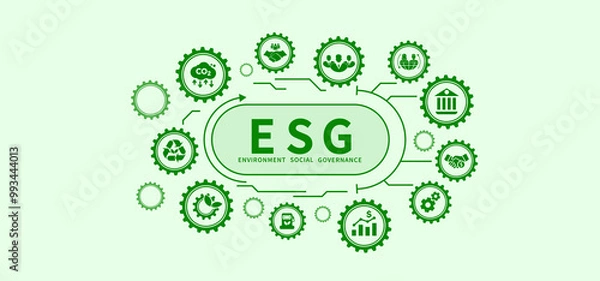 Fototapeta ESG icon concept for environment, society and governance in sustainable business and green business with green icons