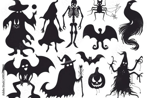 Fototapeta A set of spooky Halloween silhouettes, perfect for decorating or adding atmosphere to your autumn-themed projects