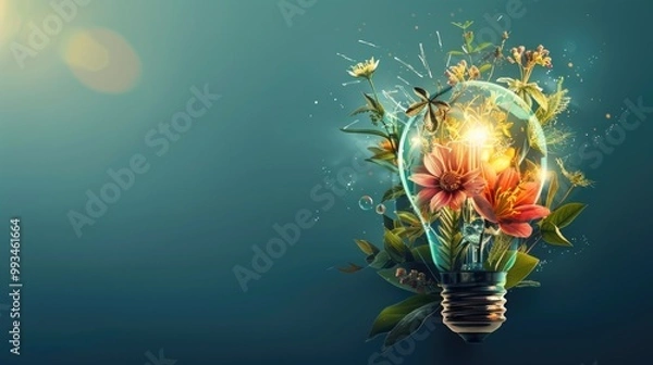 Fototapeta A unique and creative decoration featuring a light bulb filled with fresh flowers, perfect for home decor or as a gift