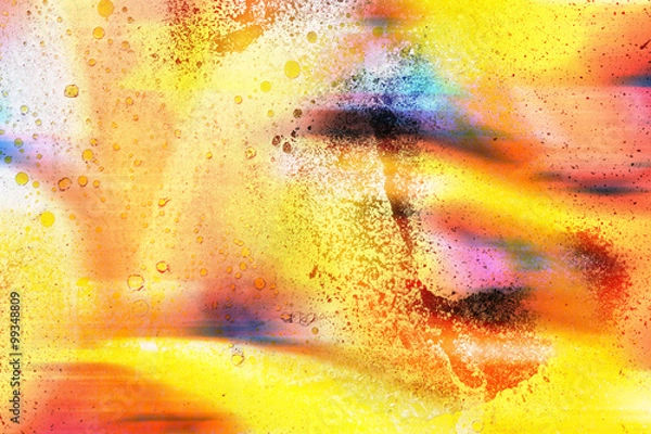 Obraz пятна, сделанные акварелью красный желтый оранжевый масляная краска, крупный план, фон, идеально подходит для баннеров.