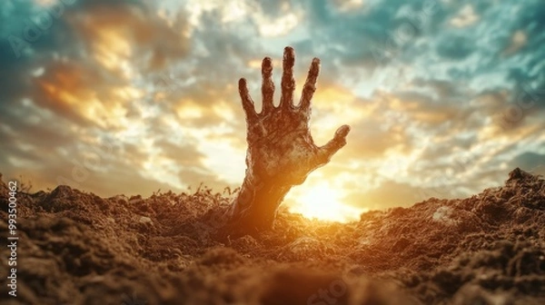 Fototapeta Zombie Hand Rising Out Of A Grave