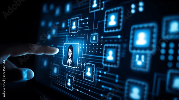Fototapeta Digital Network with Hand Selecting Female Profile