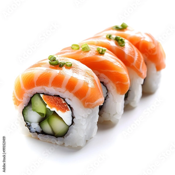 Fototapeta  Sushi rolls with different ingredients isolated on white background