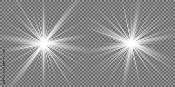 Fototapeta Light effect set. Glow isolated white transparent light effect set, lens flare, explosion, glitter, dust, line, sun flash, spark and stars, spotlight, curve twirl. Sunlight, abstract special effect.