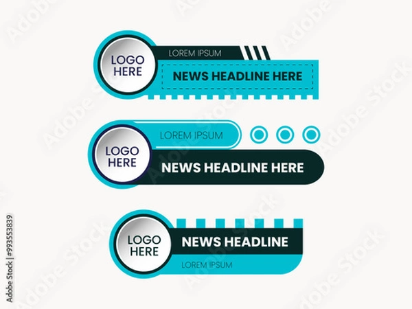 Obraz Vector lower third or television news bar design template, with soft blue, and black colors, isolated on white background