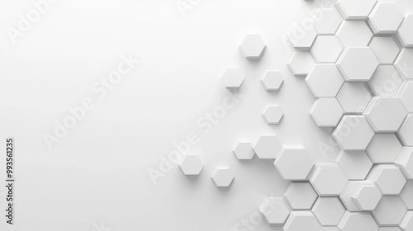 Obraz White background with white hexagons in the bottom right corner, 3D rendering, minimalist style