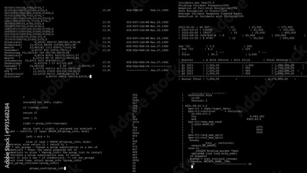 Fototapeta text HUD programming data technological infographic elements. HUD 2GFX Technology Sci Fi 2D texture. User Interface data display.