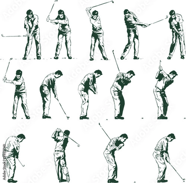Fototapeta Golf swing shown in 14 stages vector illustration fully editable