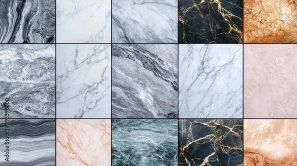 Fototapeta A collage of various marble tile designs showcasing different colors and patterns.