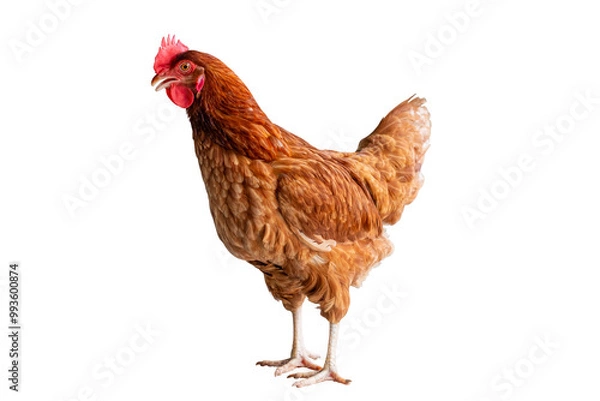 Fototapeta Chicken, Full body of brown chicken hen standing isolated transparent background, Laying hens farmers concept. PNG File