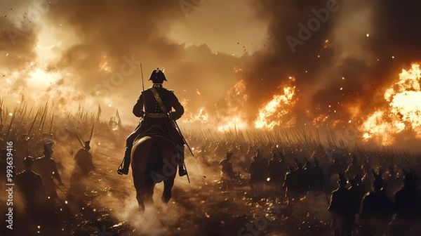 Obraz Generative AI, Fire and Smoke: General Leading the Army
