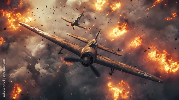 Obraz Generative AI, Explosive WWII Dogfight in the Clouds