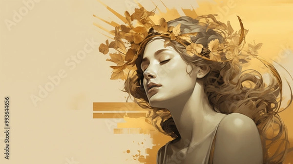 Fototapeta Greek Goddess with Golden Laurel Wreath: Timeless Elegance