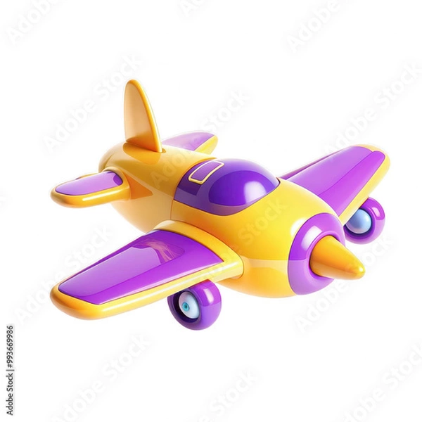 Fototapeta A vibrant toy airplane featuring bold yellow and purple colors, designed for imaginative play, emphasizing creativity and fun for children.