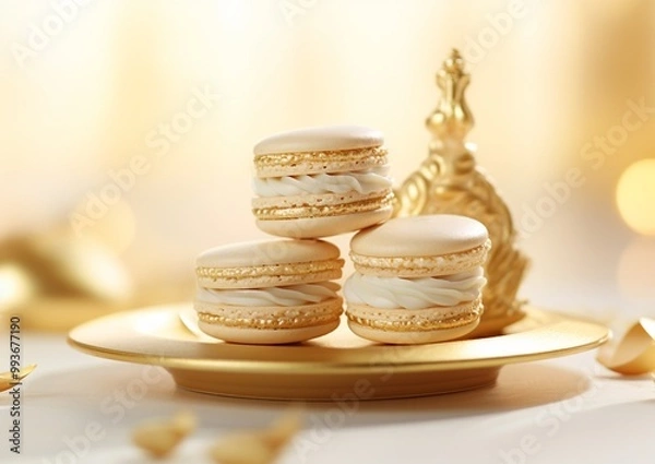 Obraz White and gold colored luxury elegantly sweets at Christmas with cozy blur background	